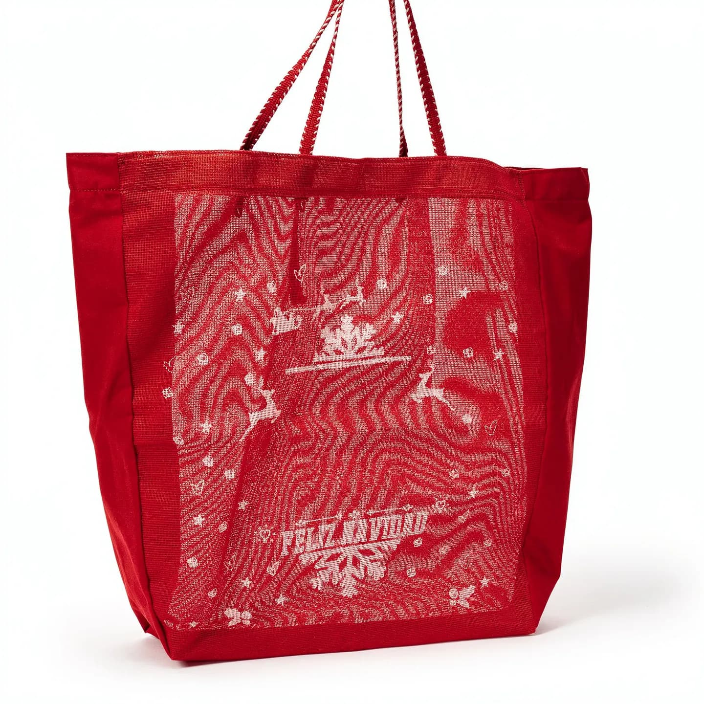 Tote navideño de yute teñido rojo, vista principal